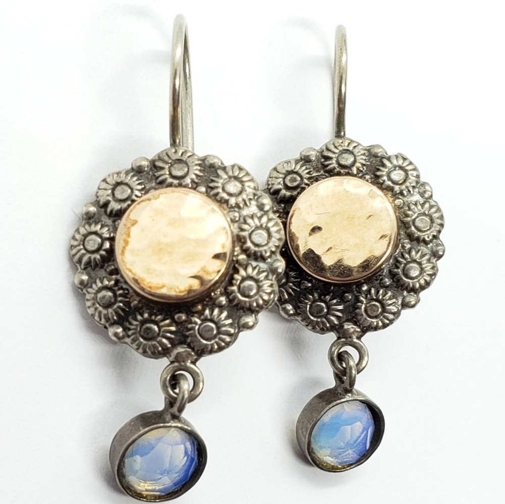 Ⓑ 925 & 14k Rose Cut Rainbow Moonstone Earrings